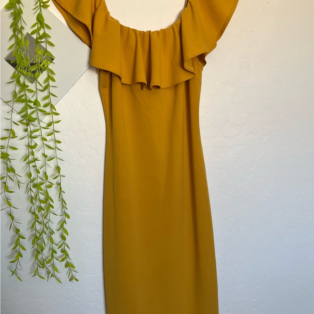 Elegant Fitted Mustard Ruffle Dress